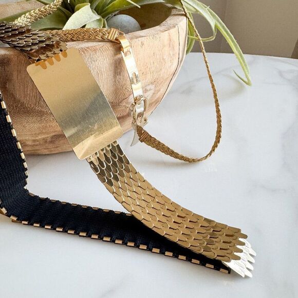 Set of 2 Vintage 90s Gold Stretch Belts - Picture 1 of 3